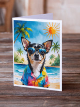 Load image into Gallery viewer, Black and Tan Chihuahua Summer Beach Time Greeting Cards Pack of 8
