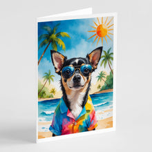 Load image into Gallery viewer, Black and Tan Chihuahua Summer Beach Time Greeting Cards Pack of 8
