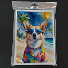 Load image into Gallery viewer, Corgi Summer Beach Time Greeting Cards Pack of 8