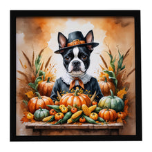 Load image into Gallery viewer, Boston Terrier Thanksgiving Framed Metal Print
