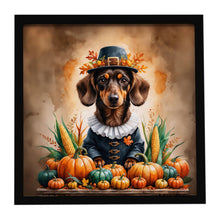 Load image into Gallery viewer, Chocolate Dachshund Thanksgiving Framed Metal Print