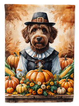 Load image into Gallery viewer, Chocolate Labradoodle Thanksgiving House Flag