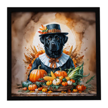 Load image into Gallery viewer, Black Labrador Retriever Thanksgiving Framed Metal Print