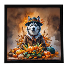 Load image into Gallery viewer, Siberian Husky Thanksgiving Framed Metal Print