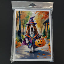 Load image into Gallery viewer, Basset Hound Halloween Trick or Treat Greeting Cards Pack of 8