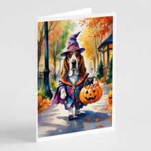 Load image into Gallery viewer, Basset Hound Halloween Trick or Treat Greeting Cards Pack of 8
