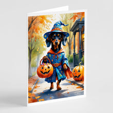 Load image into Gallery viewer, Dachshund Halloween Trick or Treat Greeting Cards Pack of 8