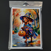 Load image into Gallery viewer, Red Dachshund Halloween Trick or Treat Greeting Cards Pack of 8
