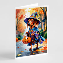 Load image into Gallery viewer, Red Dachshund Halloween Trick or Treat Greeting Cards Pack of 8