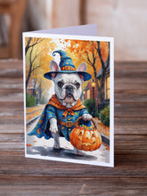 Load image into Gallery viewer, White French Bulldog Halloween Trick or Treat Greeting Cards Pack of 8