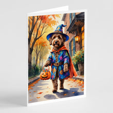 Load image into Gallery viewer, Chocolate Labradoodle Halloween Trick or Treat Greeting Cards Pack of 8