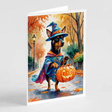 Load image into Gallery viewer, Miniature Pinscher Halloween Trick or Treat Greeting Cards Pack of 8