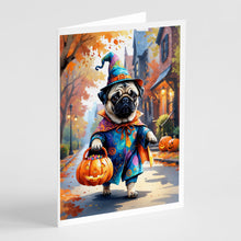 Load image into Gallery viewer, Pug Halloween Trick or Treat Greeting Cards Pack of 8