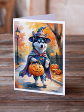 Load image into Gallery viewer, Siberian Husky Halloween Trick or Treat Greeting Cards Pack of 8