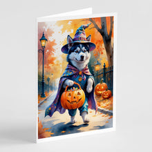Load image into Gallery viewer, Siberian Husky Halloween Trick or Treat Greeting Cards Pack of 8