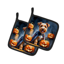 Load image into Gallery viewer, Airedale Terrier Puppy Halloween Pair of Pot Holders
