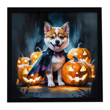 Load image into Gallery viewer, Akita Puppy Halloween Framed Metal Print