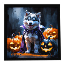 Load image into Gallery viewer, Alaskan Malamute Puppy Halloween Framed Metal Print