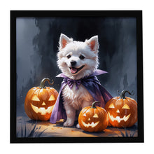 Load image into Gallery viewer, American Eskimo Puppy Halloween Framed Metal Print