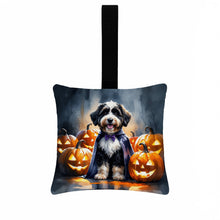 Load image into Gallery viewer, Bernedoodle Puppy Halloween Mini Hanging Pillow Ornament 3.5 × 3.5