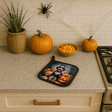 Load image into Gallery viewer, Bernedoodle Puppy Halloween Pair of Pot Holders