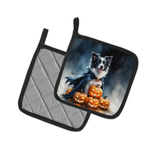 Load image into Gallery viewer, Border Collie Puppy Halloween Pair of Pot Holders