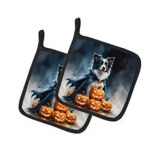 Load image into Gallery viewer, Border Collie Puppy Halloween Pair of Pot Holders