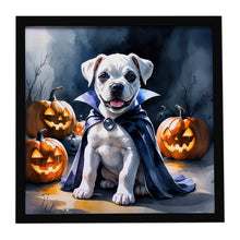 Load image into Gallery viewer, White Boxer Puppy Halloween Framed Metal Print