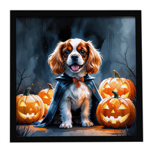 Load image into Gallery viewer, Cavalier Spaniel Puppy Halloween Framed Metal Print