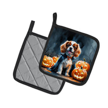 Load image into Gallery viewer, Cavalier Spaniel Puppy Halloween Pair of Pot Holders