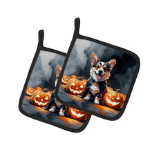 Load image into Gallery viewer, Corgi Puppy Halloween Pair of Pot Holders