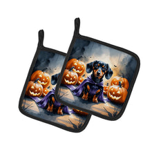 Load image into Gallery viewer, Dachshund Puppy Halloween Pair of Pot Holders