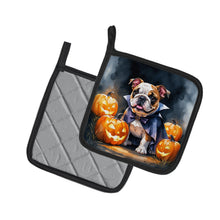 Load image into Gallery viewer, English Bulldog Puppy Halloween Pair of Pot Holders