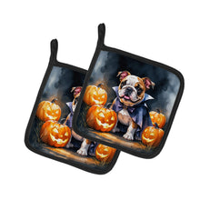 Load image into Gallery viewer, English Bulldog Puppy Halloween Pair of Pot Holders