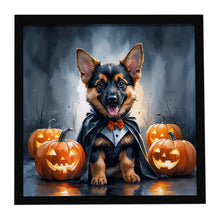 Load image into Gallery viewer, German Shepherd Puppy Halloween Framed Metal Print