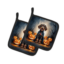 Load image into Gallery viewer, German Wirehaired Pointer Puppy Halloween Pair of Pot Holders