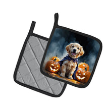 Load image into Gallery viewer, Golden Retriever Puppy Halloween Pair of Pot Holders