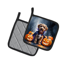 Load image into Gallery viewer, Chocolate Labradoodle Puppy Halloween Pair of Pot Holders
