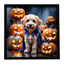 Load image into Gallery viewer, Labradoodle Puppy Halloween Framed Metal Print