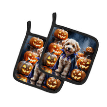 Load image into Gallery viewer, Labradoodle Puppy Halloween Pair of Pot Holders
