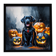 Load image into Gallery viewer, Black Labrador Retriever Puppy Halloween Framed Metal Print