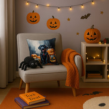 Load image into Gallery viewer, Black Labrador Retriever Puppy Halloween Throw Pillow