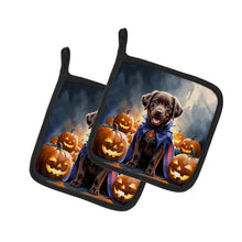 Load image into Gallery viewer, Chocolate Labrador Retriever Puppy Halloween Pair of Pot Holders