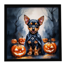 Load image into Gallery viewer, Miniature Pinscher Puppy Halloween Framed Metal Print