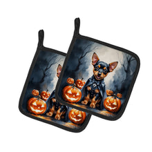 Load image into Gallery viewer, Miniature Pinscher Puppy Halloween Pair of Pot Holders