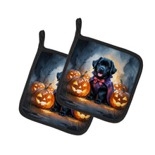 Load image into Gallery viewer, Black Newfoundland Puppy Halloween Pair of Pot Holders