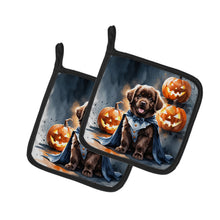 Load image into Gallery viewer, Chocolate Newfoundland Puppy Halloween Pair of Pot Holders
