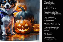 Load image into Gallery viewer, Tricolor Papillon Puppy Halloween Kitchen Towel