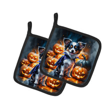 Load image into Gallery viewer, Tricolor Papillon Puppy Halloween Pair of Pot Holders