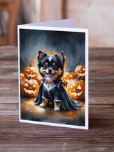Load image into Gallery viewer, Balck and Tan Pomeranian Puppy Halloween Greeting Cards Pack of 8
